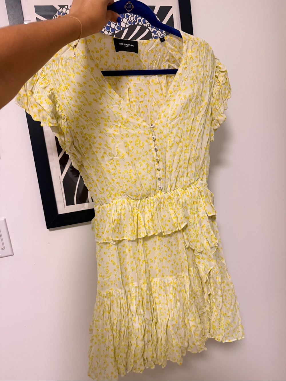 The Kooples Yellow Floral Ruffle Mini Dress